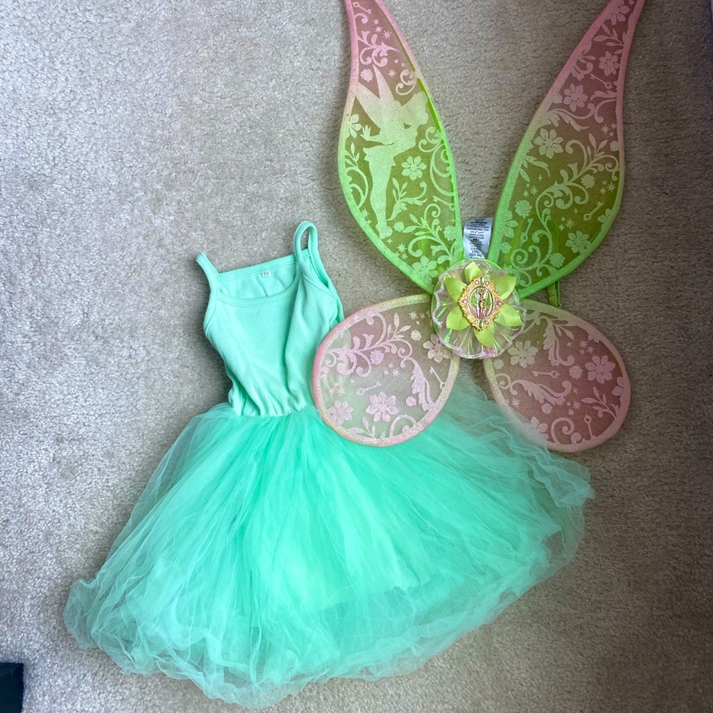 2T tinker bell dress and OS disney light up wings